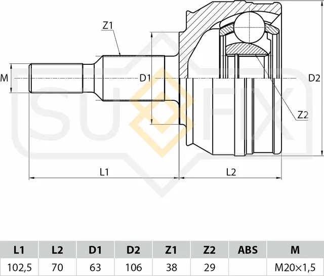 ШРУС наружный передний Volkswagen Transporter 5 2.0D-3.2 2003 (Sufix). Артикул ST1114