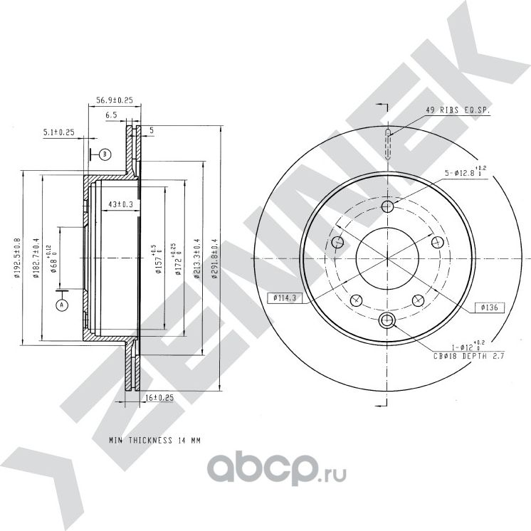 Диск тормозной задний RENAULT KOLEOS 07-16 X-TRAIL 07 (Zennek). Артикул DBD0123