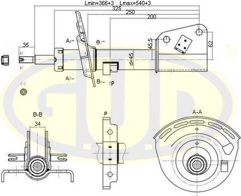 Амортизатор G.U.D. передний для Renault Laguna II 2001-2007. Артикул GSA333717