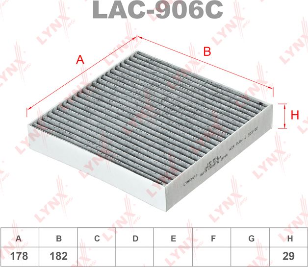 Салонный фильтр LYNXauto для Toyota Dyna U300 – U400  2011-2015. Артикул LAC-906C