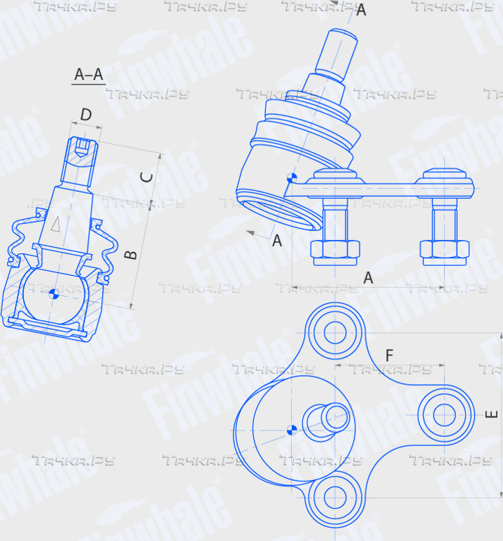 Шаровая опора Finwhale передняя правая для Volkswagen Scirocco III 2008-2017. Артикул BJ516