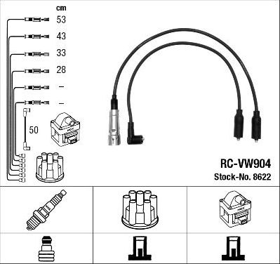 Высоковольтные провода (провода зажигания) (комплект) NGK для Volkswagen Polo III 1997-2001. Артикул 8622