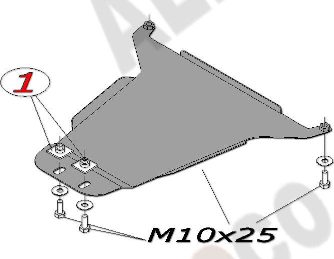 Защита алюминиевая Alfeco для КПП ТагАЗ Road Partner 2008-2011. Артикул ALF.32.04 AL4