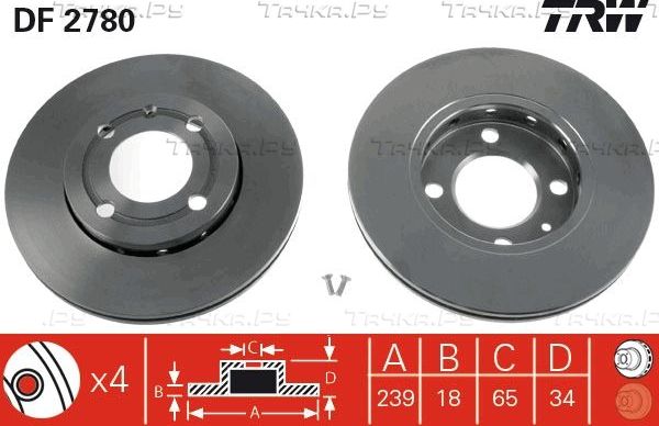 Тормозной диск TRW. Артикул DF2780