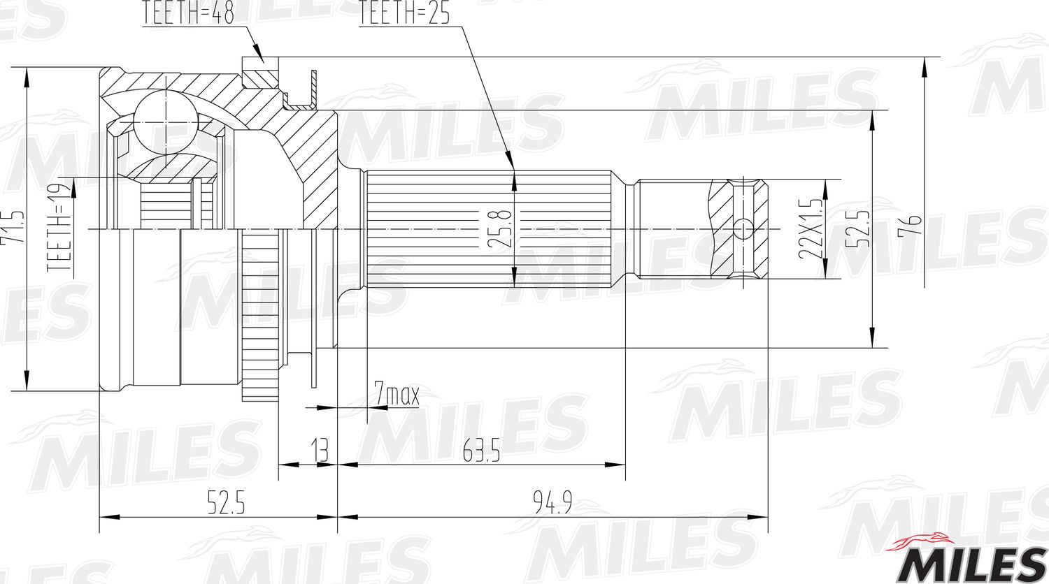 Шрус наружный (граната) Miles. Артикул GA20601