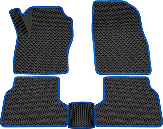 Коврики Rezkon 3D EVA Ромб резиновые для салона Ford Focus II 2008-2011 Синий кант. Артикул 9216010103