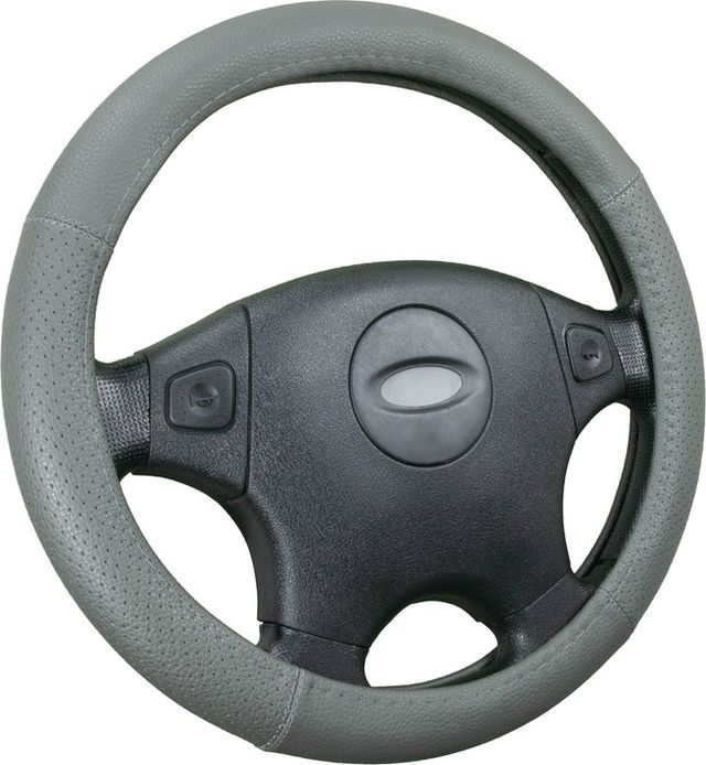 Оплётка на руль CarFashion Classic (размер M, экокожа, цвет СЕРЫЙ). Артикул 31562