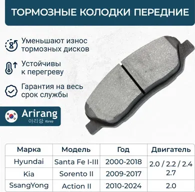 Колодка дискового тормоза перед (Arirang). Артикул ARG281059