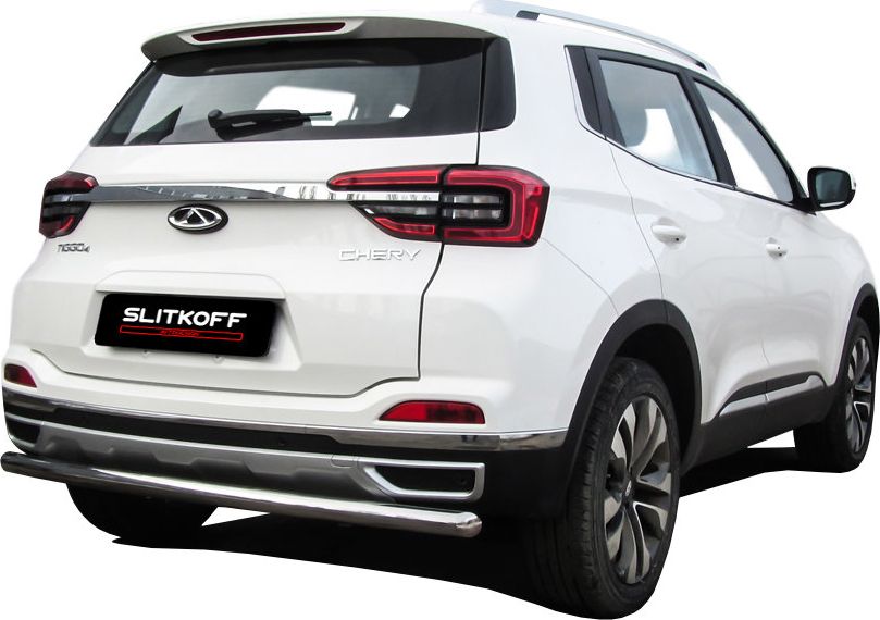 Защита Slitkoff заднего бампера d57 для Chery Tiggo 4 2017-2026. Артикул CT4-006