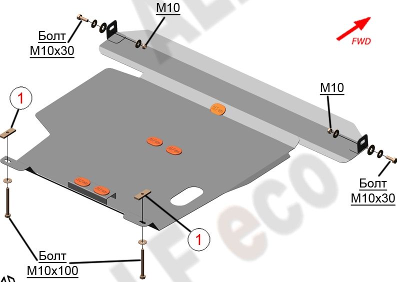 Защита алюминиевая Alfeco для картера и КПП Nissan Bluebird Sylphy 2000-2003. Артикул ALF.15.17al