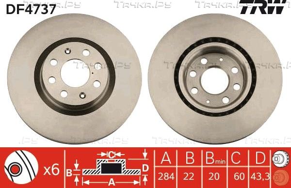 Тормозной диск TRW передний для Fiat Grande Punto 2005-2012. Артикул DF4737