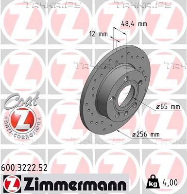 Тормозной диск Zimmermann SPORT Z задний для Volkswagen Golf Plus I 2004-2013. Артикул 600.3222.52