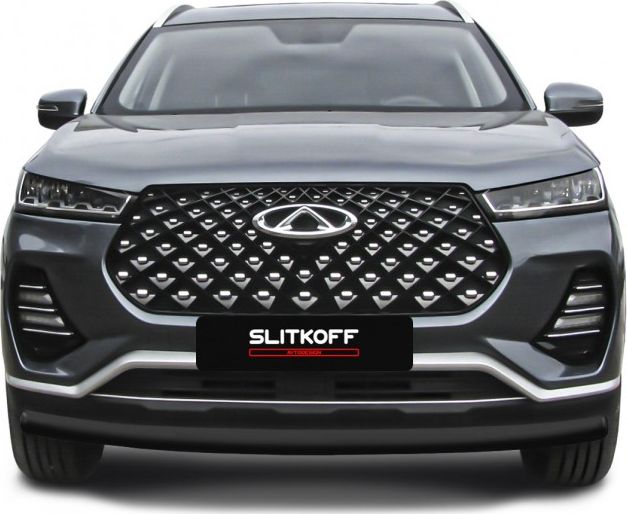 Защита Slitkoff переднего бампера d57 для Chery Tiggo 7 Pro 2020-2026 Черная. Артикул CT7PR-003B