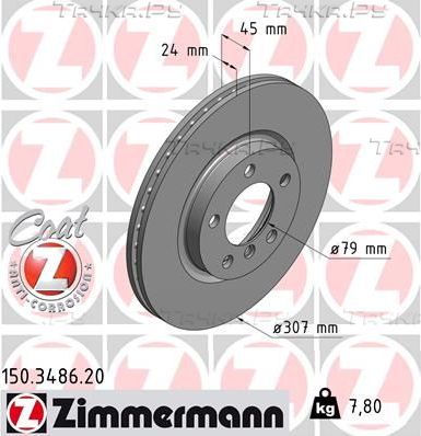Тормозной диск Zimmermann Coat Z передний для MINI Countryman I (R60) 2010-2016. Артикул 150.3486.20