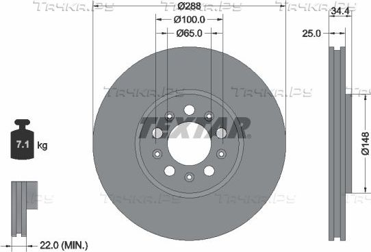 Тормозной диск Textar Pro передний для Skoda Octavia Tour 1997-2010. Артикул 92106603