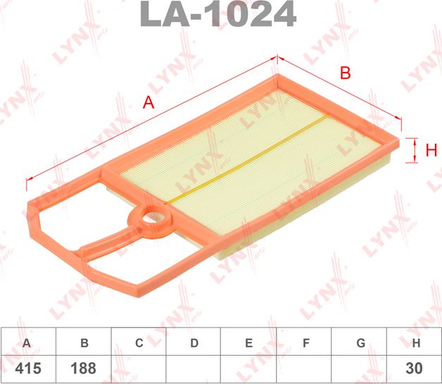 Воздушный фильтр LYNXauto для SEAT Leon I 1999-2006. Артикул LA-1024