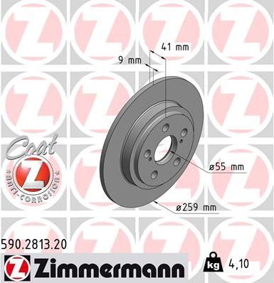 Тормозной диск Zimmermann Coat Z задний для Toyota Urban Cruiser 2009-2016. Артикул 590.2813.20