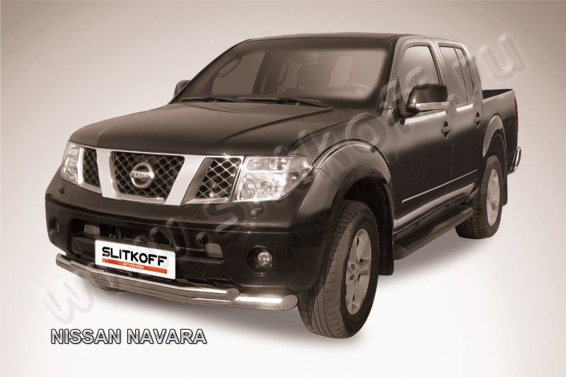Защита Slitkoff переднего бампера d76/57 двойная для Nissan Navara D40 2005-2010. Артикул NIN006