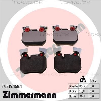 Тормозные колодки Zimmermann. Артикул 24315.168.1