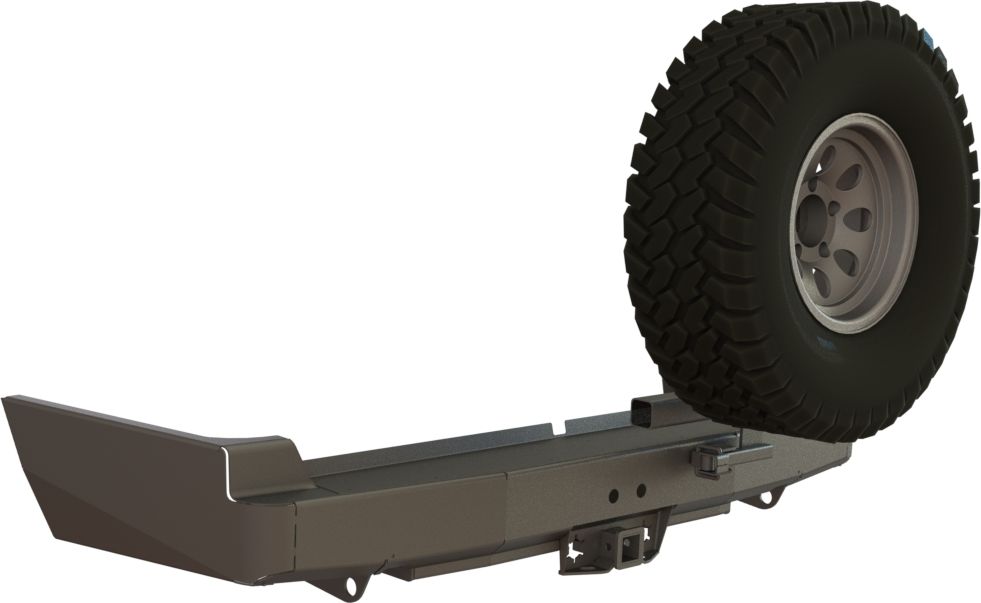 Бампер силовой задний STC для Toyota Land Cruiser 105 1998-2007 с квадратом под фаркоп, кронштейном крепления запасного колеса справа и площадкой для лебедки. Артикул STC-TLC105-BR-W-C2