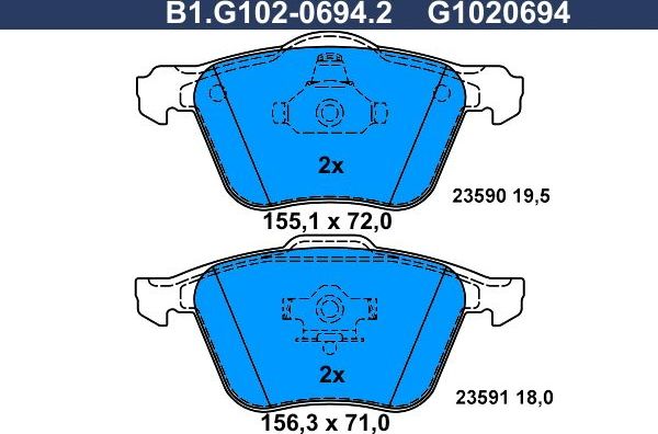 Тормозные колодки Galfer. Артикул B1.G102-0694.2