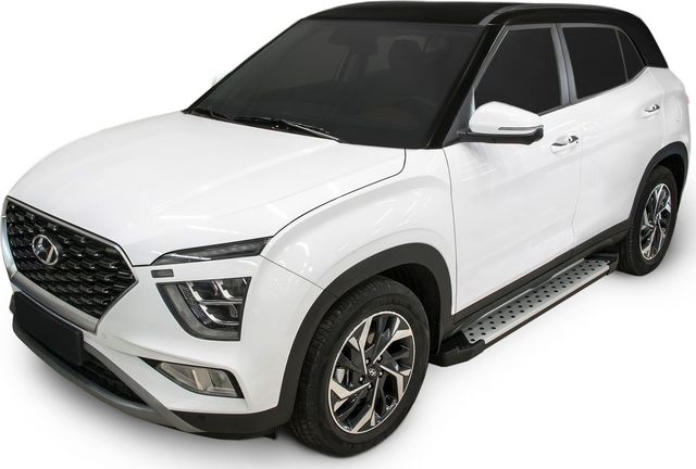 Пороги алюминиевые Rival Bmw-Style круг для Hyundai Creta II 2021-2026. Артикул D173AL.2314.1