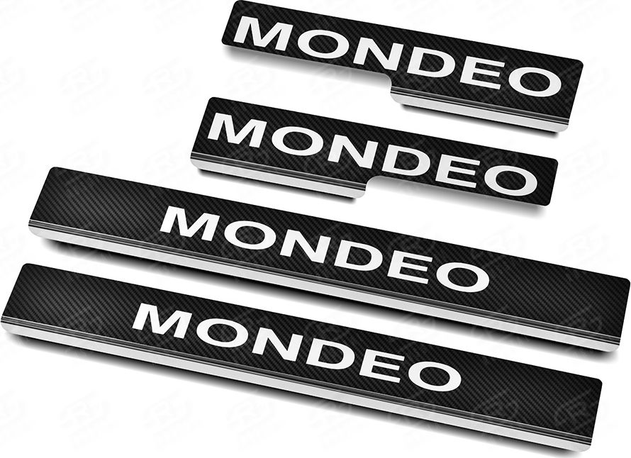 Накладки RusStal на пороги (лист нерж. карбон с надписью) для Ford Mondeo V 2015-2026. Артикул FRMON15-06