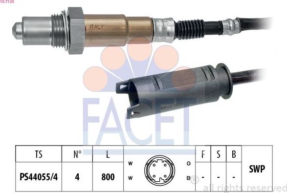Лямбда-зонд (кислородный датчик) Facet Made in Italy - OE Equivalent. Артикул 10.7120