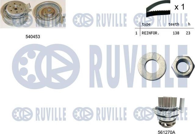 Помпа (водяной насос) с комплектом ремня ГРМ Ruville для Volkswagen Golf VI 2007-2013. Артикул 5500131