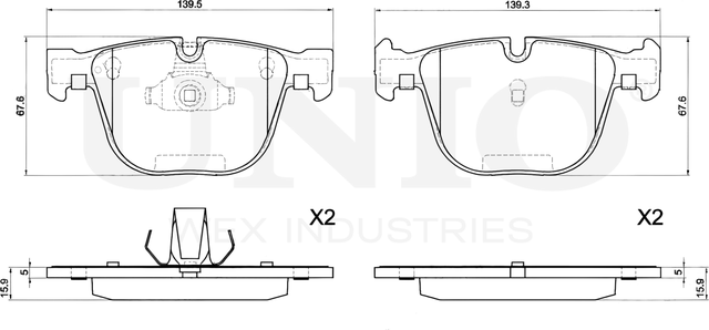 Колодки тормозные диск. задние BMW 5 (E60,E61) 02-, X5 (F15,F85,E70) 06-, 3 (E90-E93) 07- (Unio). Артикул BRP-20016