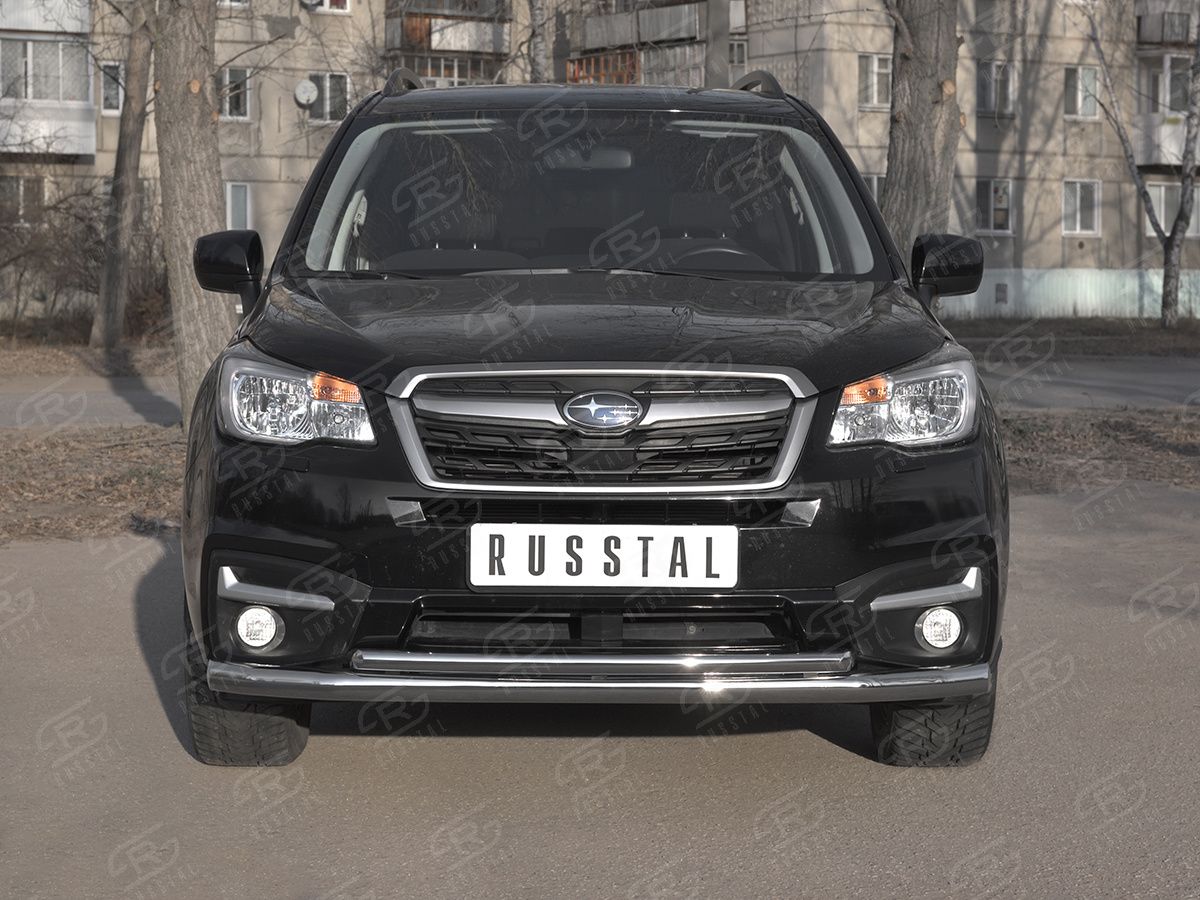 Защита RusStal переднего бампера d63 (секции) d42 (дуга) для Subaru Forester IV рестайлинг 2 2016-2018. Артикул SUFZ-003343