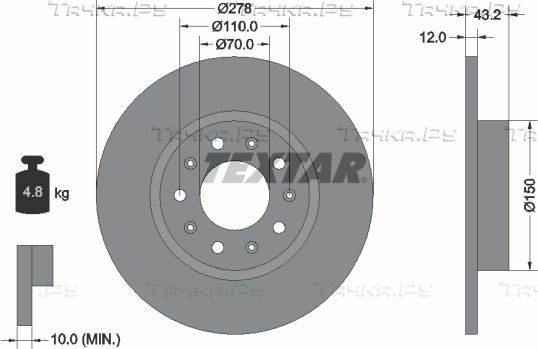 Тормозной диск Textar Pro задний для Alfa Romeo Giulietta III 2010-2026. Артикул 92221003