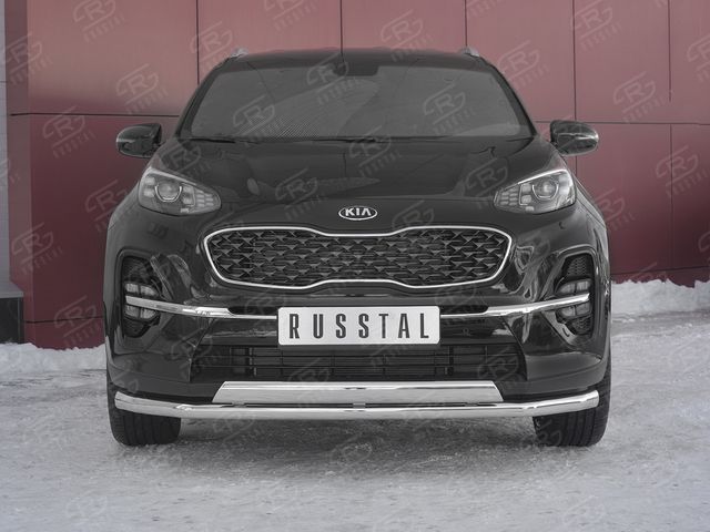 Защита RusStal переднего бампера d63 секция 75х42 дуга для Kia Sportage IV рестайлинг 2018-2026. Артикул KSZ-003183