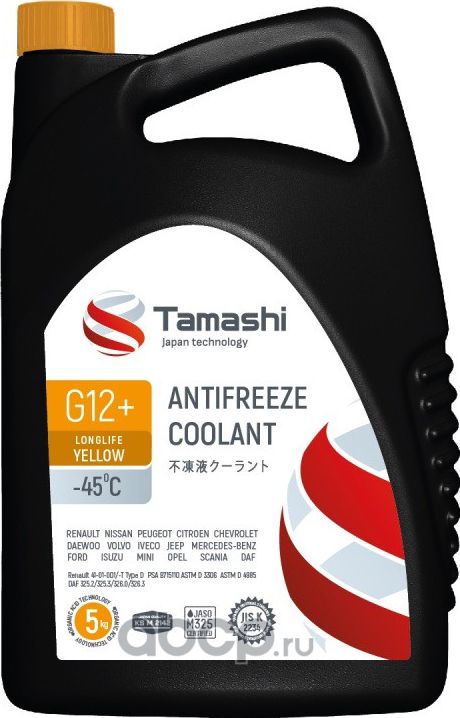 АНТИФРИЗ G12 ЖЁЛТЫЙ ГОТОВЫЙ -40 5л (Tamashi). Артикул AFTY5