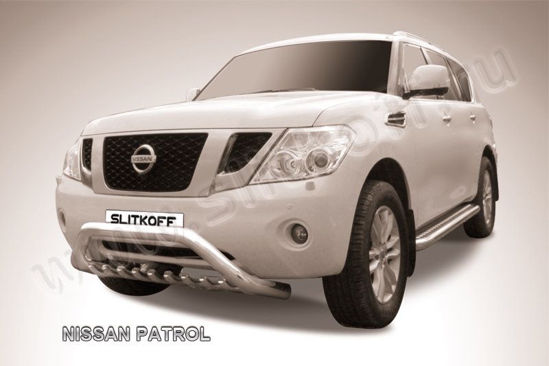 Кенгурятник Slitkoff d76 низкий широкий мини для Nissan Patrol Y62 2012-2014. Артикул NIPAT009