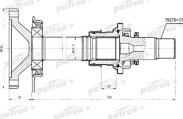 Полуось (привод в сборе, приводной вал) Patron передняя правая для Ford Galaxy I 2000-2006. Артикул PDSV028