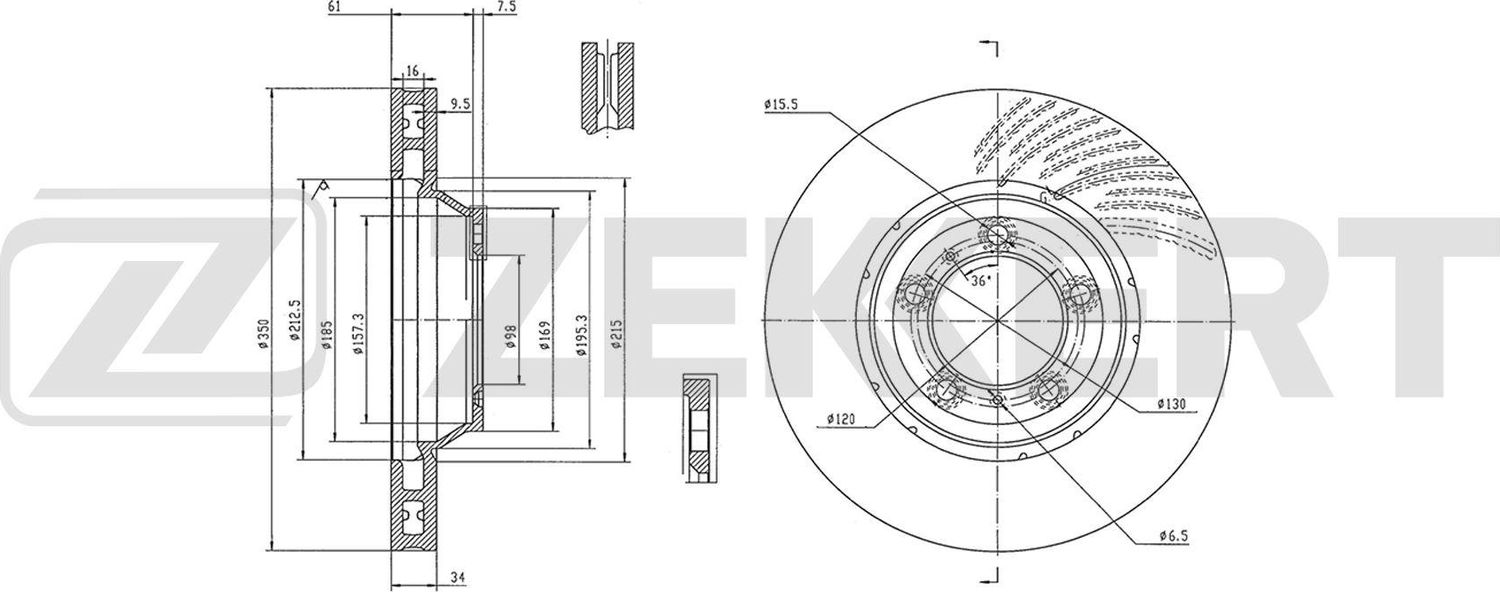 Диск тормозной передний правый Porsche Cayenne III 17-  Panamera II 16- (Zekkert). Артикул bs-7040