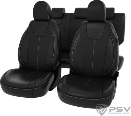 Чехлы PSV Оригинал на сидения для Lada Vesta седан 2015-2024, цвет Черный/отстрочка белая. Артикул 126329