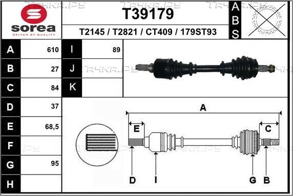 Полуось (привод в сборе, приводной вал) EAI. Артикул T39179