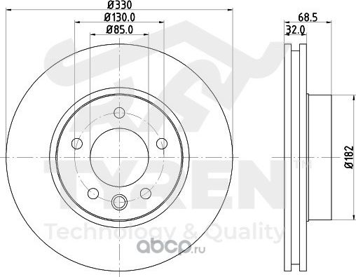 Тормозной диск (Tyren). Артикул TYR1023011