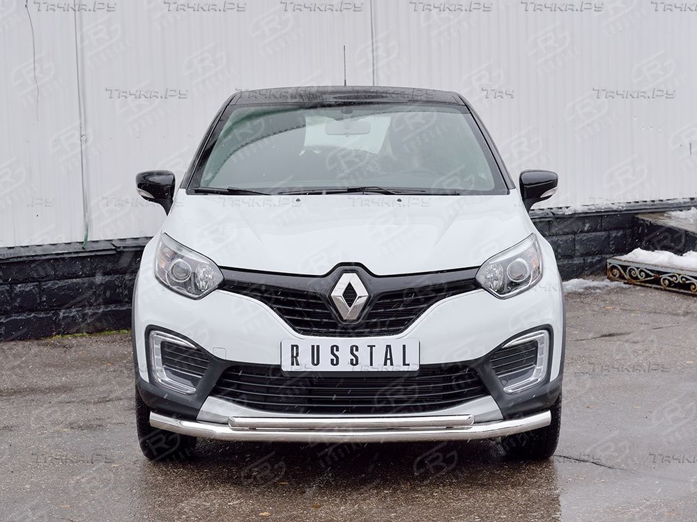 Защита RusStal переднего бампера d63 секция-d42 дуга для Renault Kaptur 2016-2026. Артикул RKPZ-002463