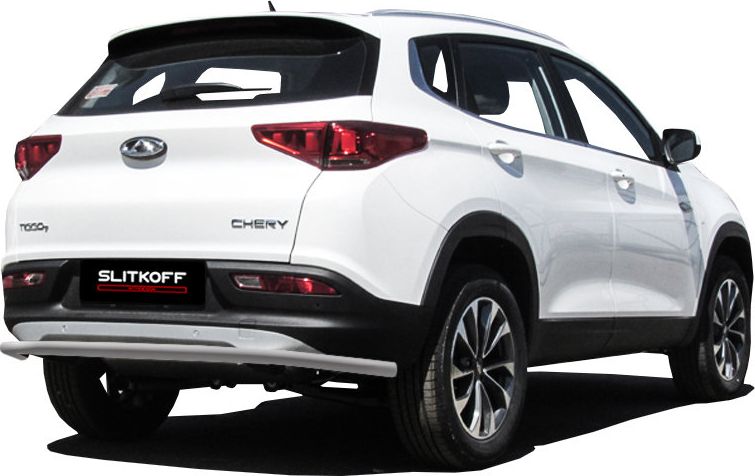 Защита Slitkoff заднего бампера d42 длинная  для Chery Tiggo 7 2016-2026 Серебристая. Артикул CT7-007S