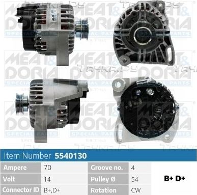 Генератор Meat & Doria для Fiat Punto III Punto Evo 2009-2012. Артикул 5540130