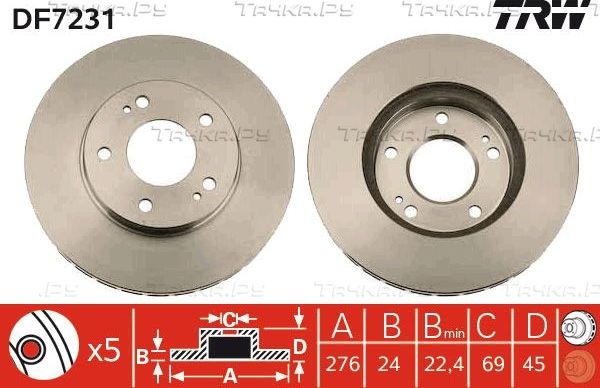 Тормозной диск TRW передний для Mitsubishi Sigma 1990-1996. Артикул DF7231