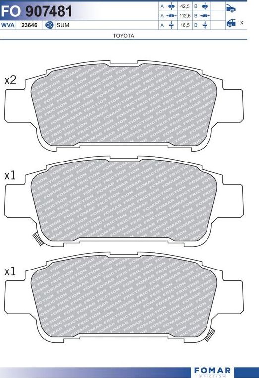 Тормозные колодки Fomar. Артикул FO 907481