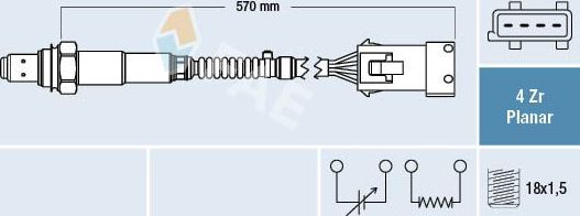 Лямбда-зонд (кислородный датчик) FAE для Peugeot 106 I 1996-2004. Артикул 77240