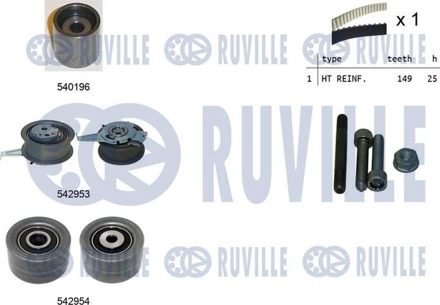 Ремень ГРМ с роликами (комплект) Ruville для Skoda Karoq I 2017-2026. Артикул 550508