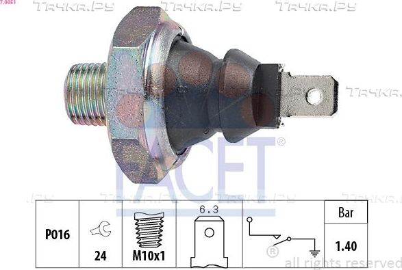 Датчик давления масла Facet Made in Italy - OE Equivalent для Volkswagen Santana 1983-1984. Артикул 7.0051