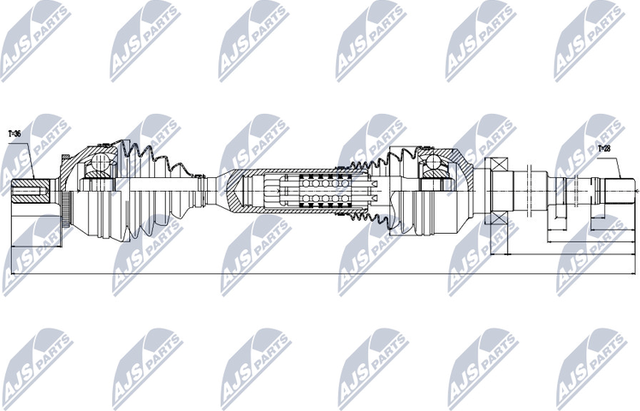 Полуось (привод в сборе, приводной вал) NTY передняя правая для Volvo XC90 I 2002-2014. Артикул NPW-VV-049