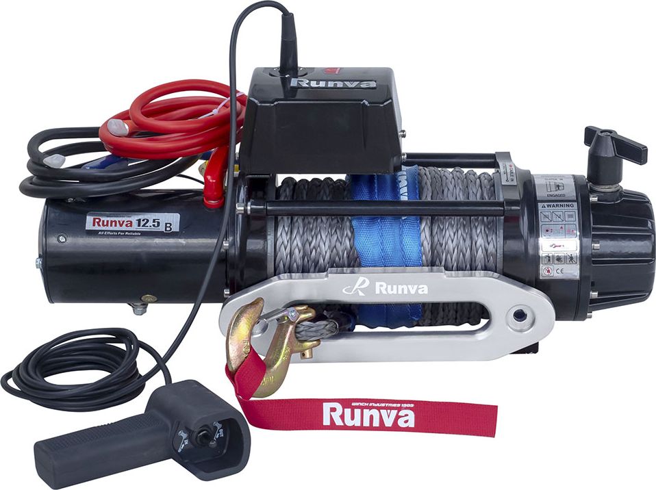 Лебёдка электрическая 24V Runva 12500 lbs 5670 кг (влагозащищенная) синтетический трос. Артикул EWB12500SSR24V